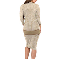 Mauri Ribaberiki Kiribati Family Matching Long Sleeve Bodycon Dress and Hawaiian Shirt Cowrie Shells Lei Palm Leaf Weaving LT14 - Polynesian Pride