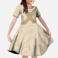 Mauri Ribaberiki Kiribati Family Matching Mermaid Dress and Hawaiian Shirt Cowrie Shells Lei Palm Leaf Weaving LT14 Daughter's Dress Beige - Polynesian Pride