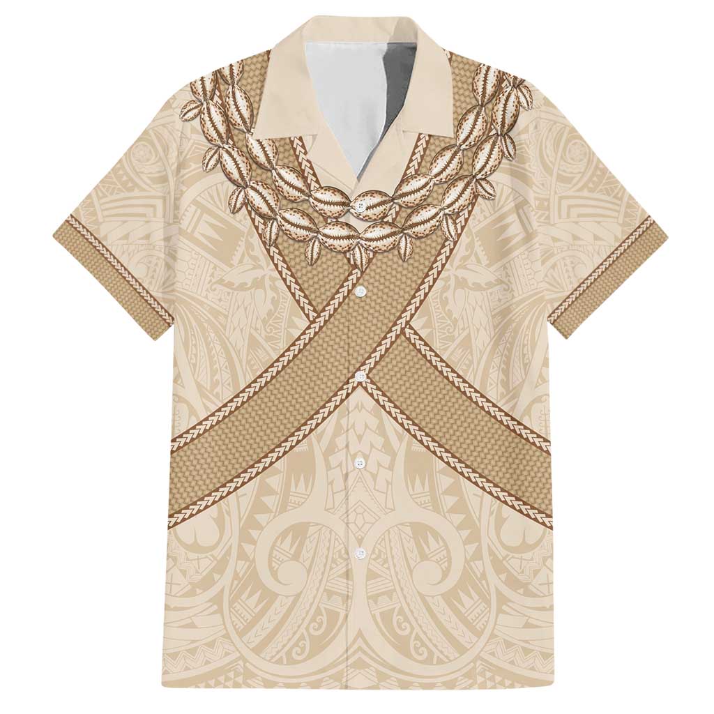 Mauri Ribaberiki Kiribati Family Matching Short Sleeve Bodycon Dress and Hawaiian Shirt Cowrie Shells Lei Palm Leaf Weaving LT14 Dad's Shirt - Short Sleeve Beige - Polynesian Pride