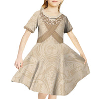 Mauri Ribaberiki Kiribati Kid Short Sleeve Dress Cowrie Shells Lei Palm Leaf Weaving