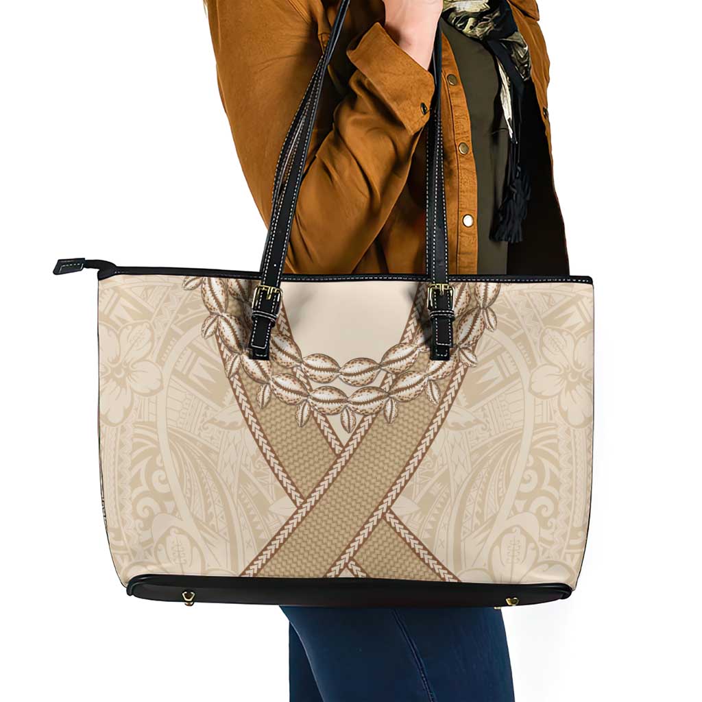 Mauri Ribaberiki Kiribati Leather Tote Bag Cowrie Shells Lei Palm Leaf Weaving LT14 - Polynesian Pride