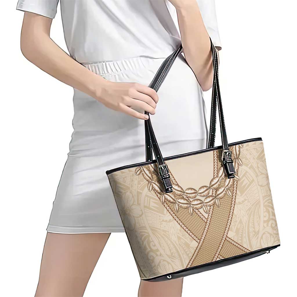 Mauri Ribaberiki Kiribati Leather Tote Bag Cowrie Shells Lei Palm Leaf Weaving LT14 - Polynesian Pride