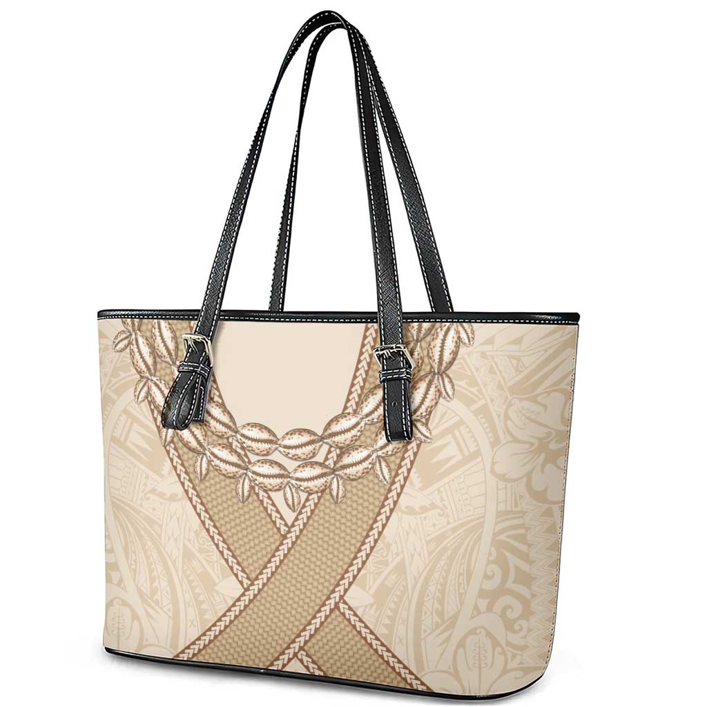 Mauri Ribaberiki Kiribati Leather Tote Bag Cowrie Shells Lei Palm Leaf Weaving LT14 - Polynesian Pride