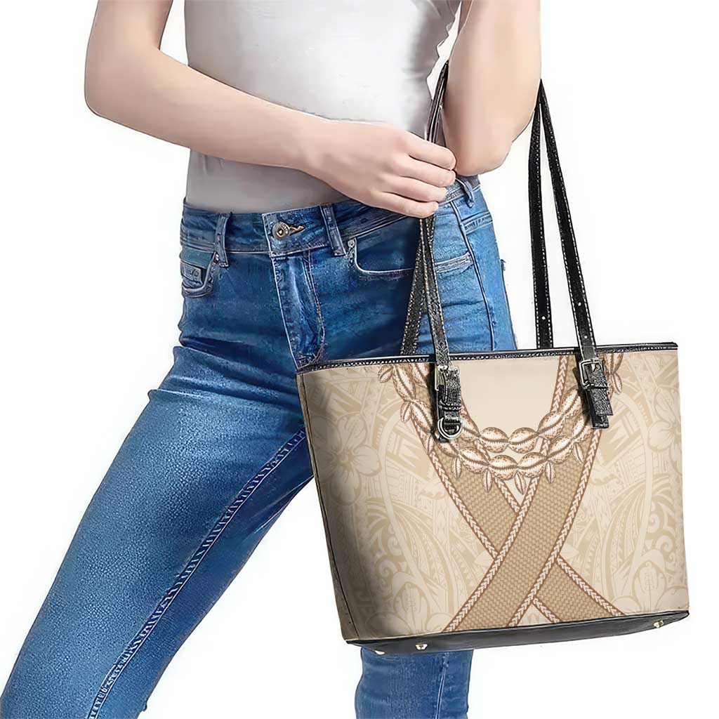 Mauri Ribaberiki Kiribati Leather Tote Bag Cowrie Shells Lei Palm Leaf Weaving LT14 - Polynesian Pride