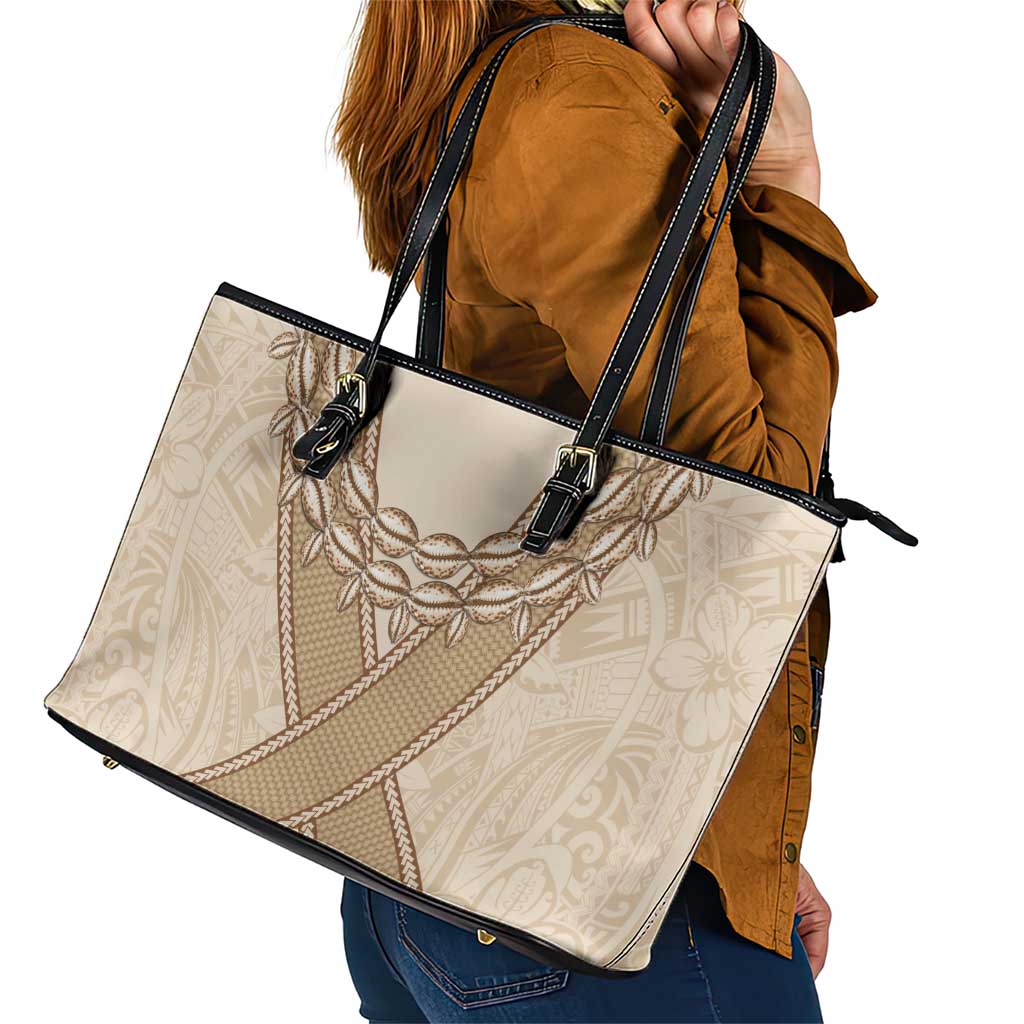 Mauri Ribaberiki Kiribati Leather Tote Bag Cowrie Shells Lei Palm Leaf Weaving LT14 - Polynesian Pride