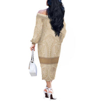 Mauri Ribaberiki Kiribati Off The Shoulder Long Sleeve Dress Cowrie Shells Lei Palm Leaf Weaving LT14 - Polynesian Pride