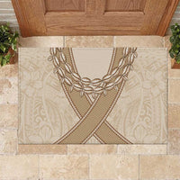 Mauri Ribaberiki Kiribati Rubber Doormat Cowrie Shells Lei Palm Leaf Weaving LT14 Beige - Polynesian Pride