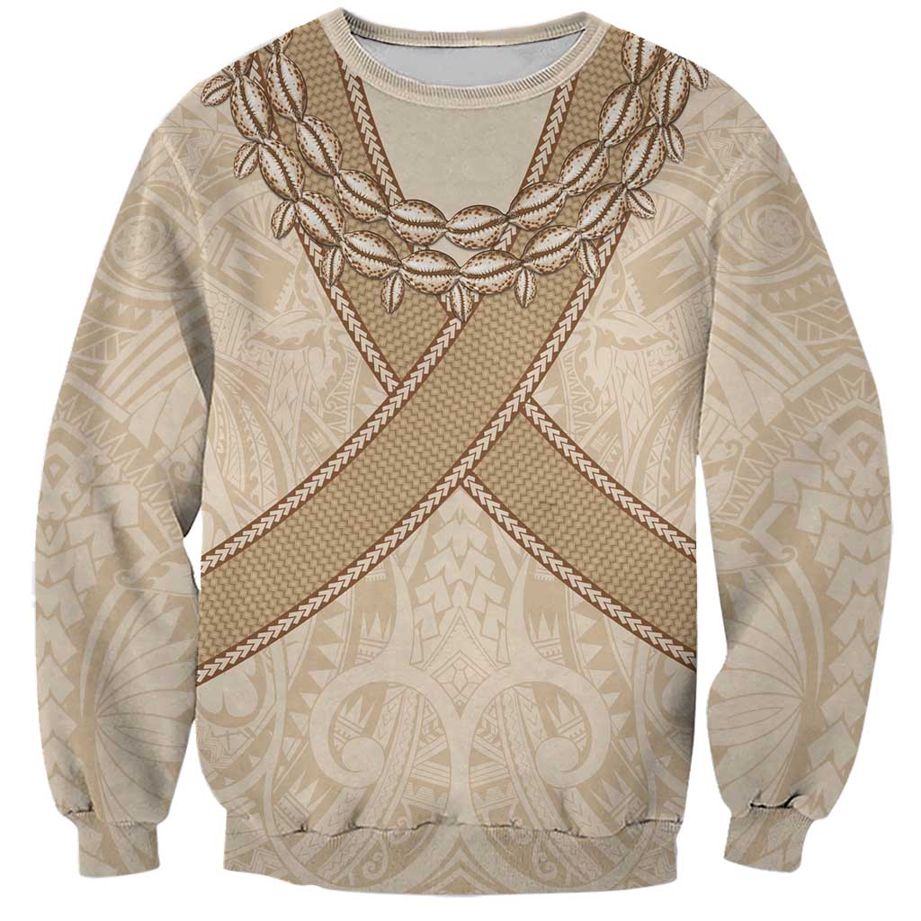 Mauri Ribaberiki Kiribati Sweatshirt Cowrie Shells Lei Palm Leaf Weaving LT14 Unisex Beige - Polynesian Pride