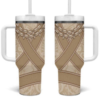 Mauri Ribaberiki Kiribati Tumbler With Handle Cowrie Shells Lei Palm Leaf Weaving LT14 One Size: 40 oz Beige - Polynesian Pride