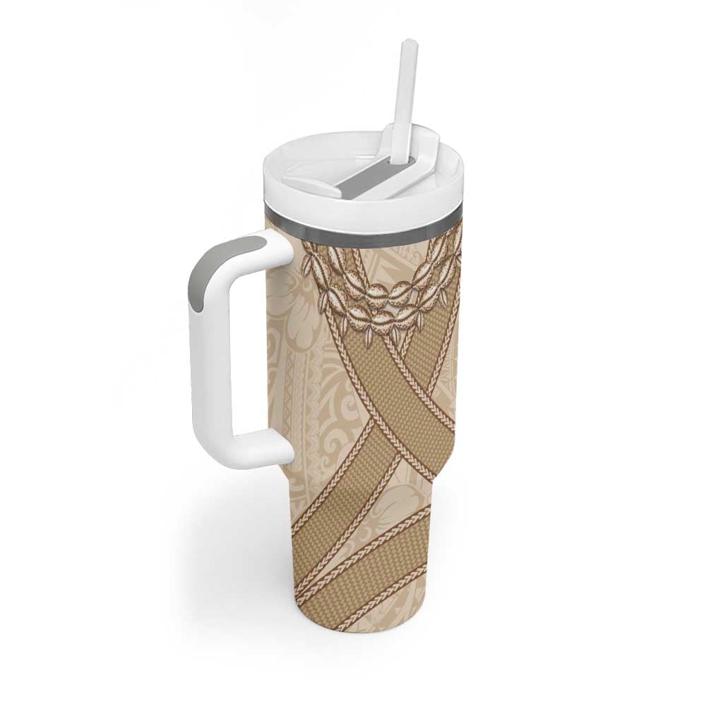Mauri Ribaberiki Kiribati Tumbler With Handle Cowrie Shells Lei Palm Leaf Weaving LT14 - Polynesian Pride