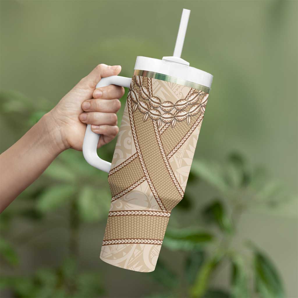 Mauri Ribaberiki Kiribati Tumbler With Handle Cowrie Shells Lei Palm Leaf Weaving LT14 - Polynesian Pride