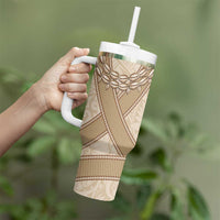 Mauri Ribaberiki Kiribati Tumbler With Handle Cowrie Shells Lei Palm Leaf Weaving LT14 - Polynesian Pride