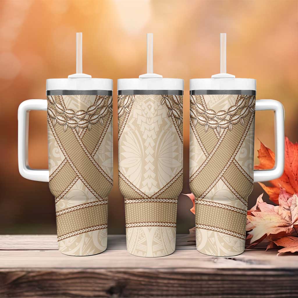 Mauri Ribaberiki Kiribati Tumbler With Handle Cowrie Shells Lei Palm Leaf Weaving LT14 - Polynesian Pride