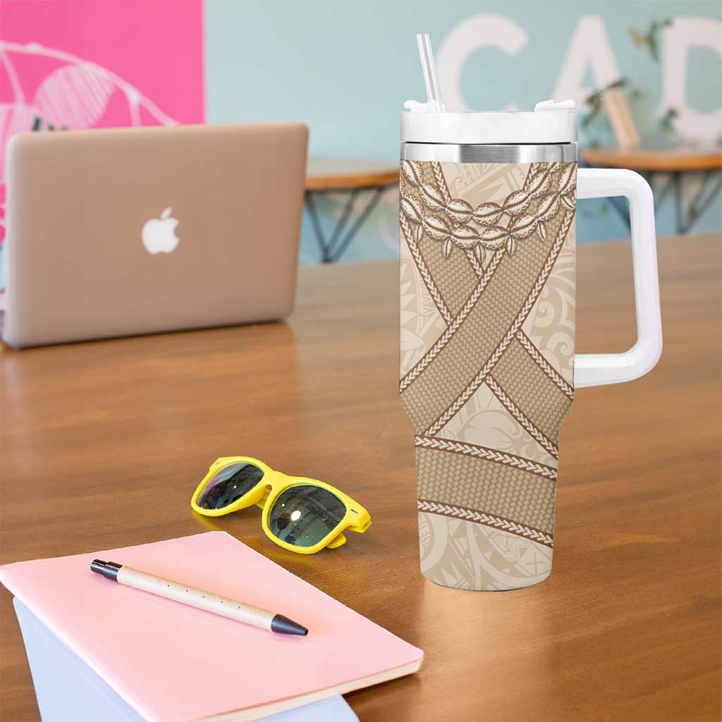 Mauri Ribaberiki Kiribati Tumbler With Handle Cowrie Shells Lei Palm Leaf Weaving LT14 - Polynesian Pride