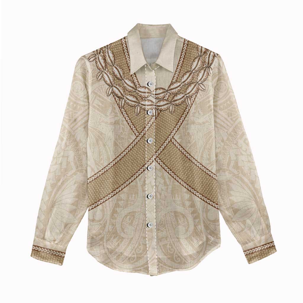 Mauri Ribaberiki Kiribati Women Casual Shirt Cowrie Shells Lei Palm Leaf Weaving LT14 - Polynesian Pride