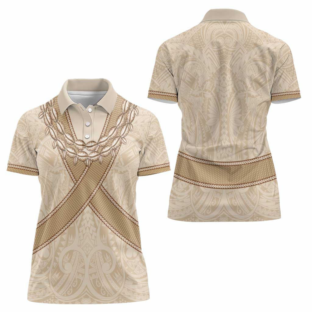 Mauri Ribaberiki Kiribati Women Polo Shirt Cowrie Shells Lei Palm Leaf Weaving LT14 - Polynesian Pride