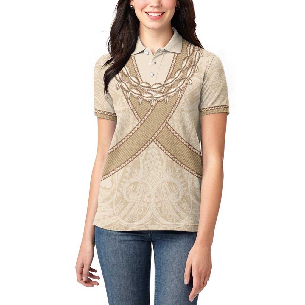 Mauri Ribaberiki Kiribati Women Polo Shirt Cowrie Shells Lei Palm Leaf Weaving LT14 - Polynesian Pride