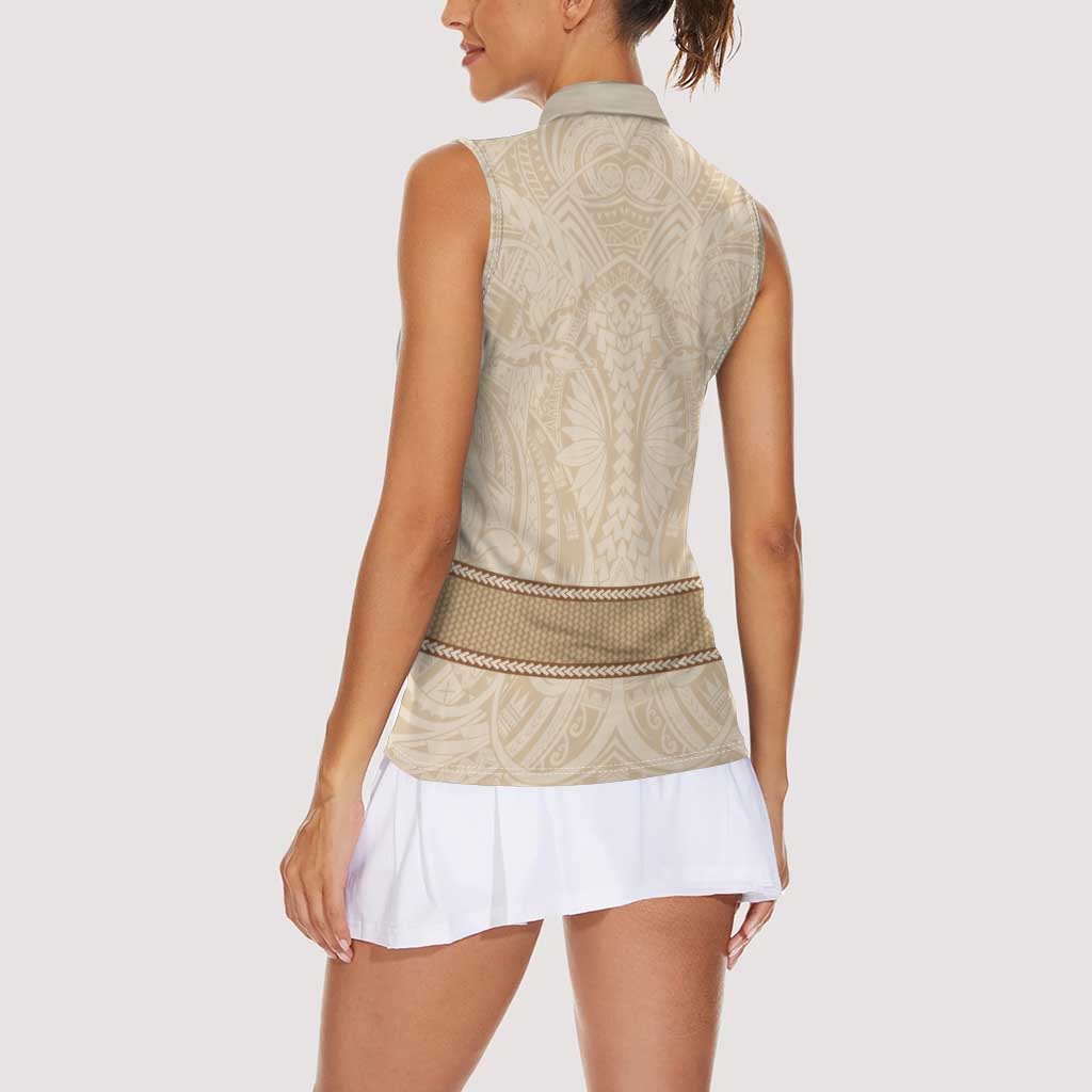 Mauri Ribaberiki Kiribati Women Sleeveless Polo Shirt Cowrie Shells Lei Palm Leaf Weaving LT14 - Polynesian Pride