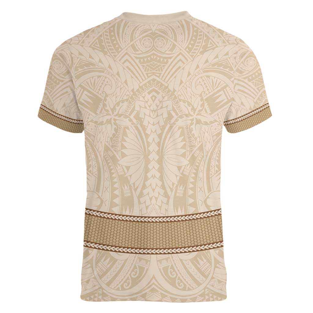 Mauri Ribaberiki Kiribati Women V-Neck T-Shirt Cowrie Shells Lei Palm Leaf Weaving LT14 - Polynesian Pride