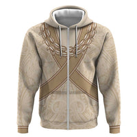 Mauri Ribaberiki Kiribati Zip Hoodie Cowrie Shells Lei Palm Leaf Weaving LT14 Zip Hoodie Beige - Polynesian Pride