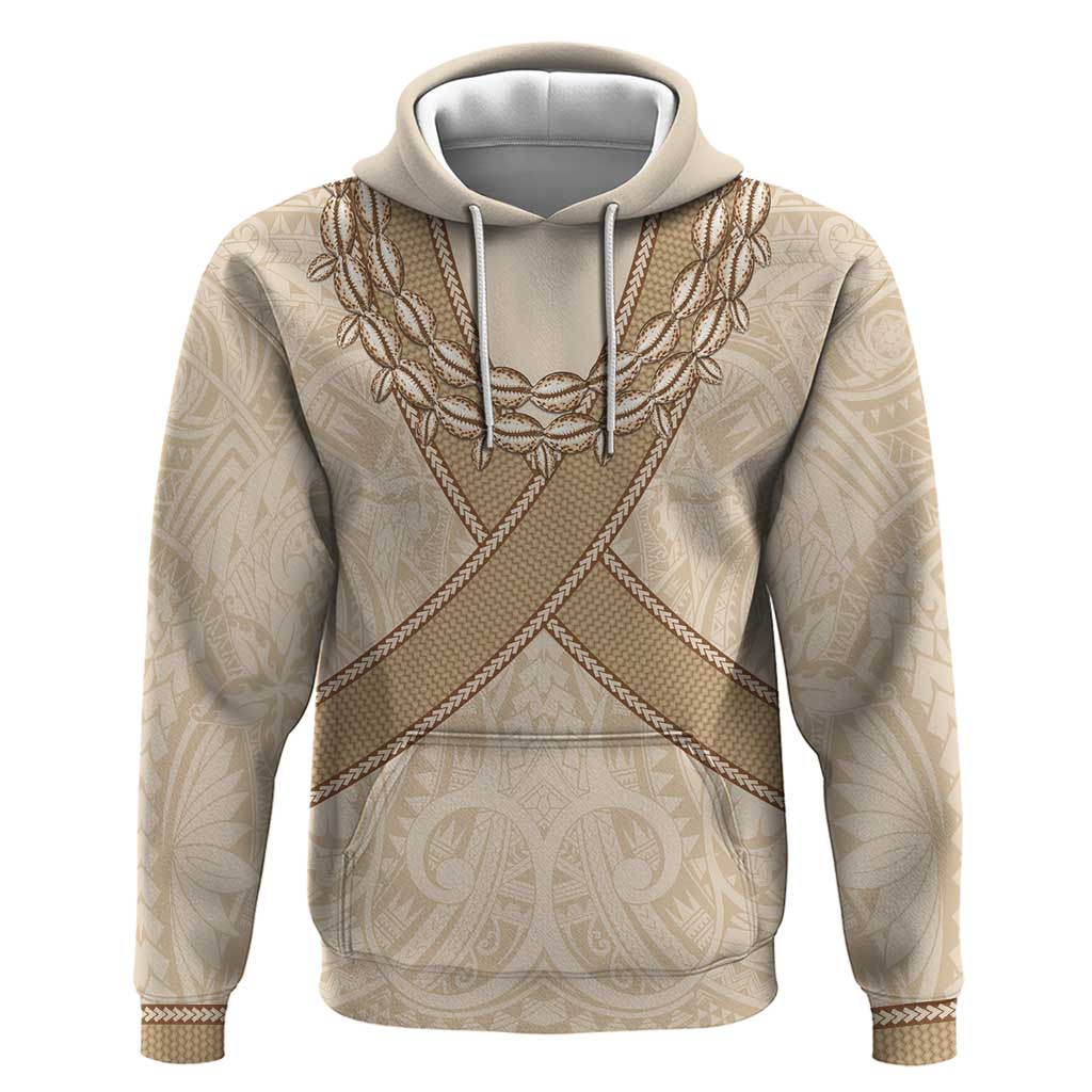Mauri Ribaberiki Kiribati Zip Hoodie Cowrie Shells Lei Palm Leaf Weaving LT14 Pullover Hoodie Beige - Polynesian Pride
