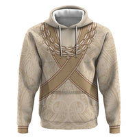 Mauri Ribaberiki Kiribati Zip Hoodie Cowrie Shells Lei Palm Leaf Weaving LT14 Pullover Hoodie Beige - Polynesian Pride