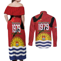 Mauri Kiribati Independence Day Couples Matching Off Shoulder Maxi Dress and Long Sleeve Button Shirt 1979 Proud National Frigatebird LT14 - Polynesian Pride