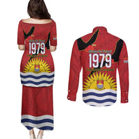 Mauri Kiribati Independence Day Couples Matching Puletasi and Long Sleeve Button Shirt 1979 Proud National Frigatebird LT14 - Polynesian Pride