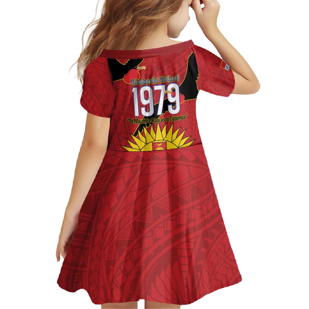 Mauri Kiribati Independence Day Family Matching Long Sleeve Bodycon Dress and Hawaiian Shirt 1979 Proud National Frigatebird LT14 - Polynesian Pride