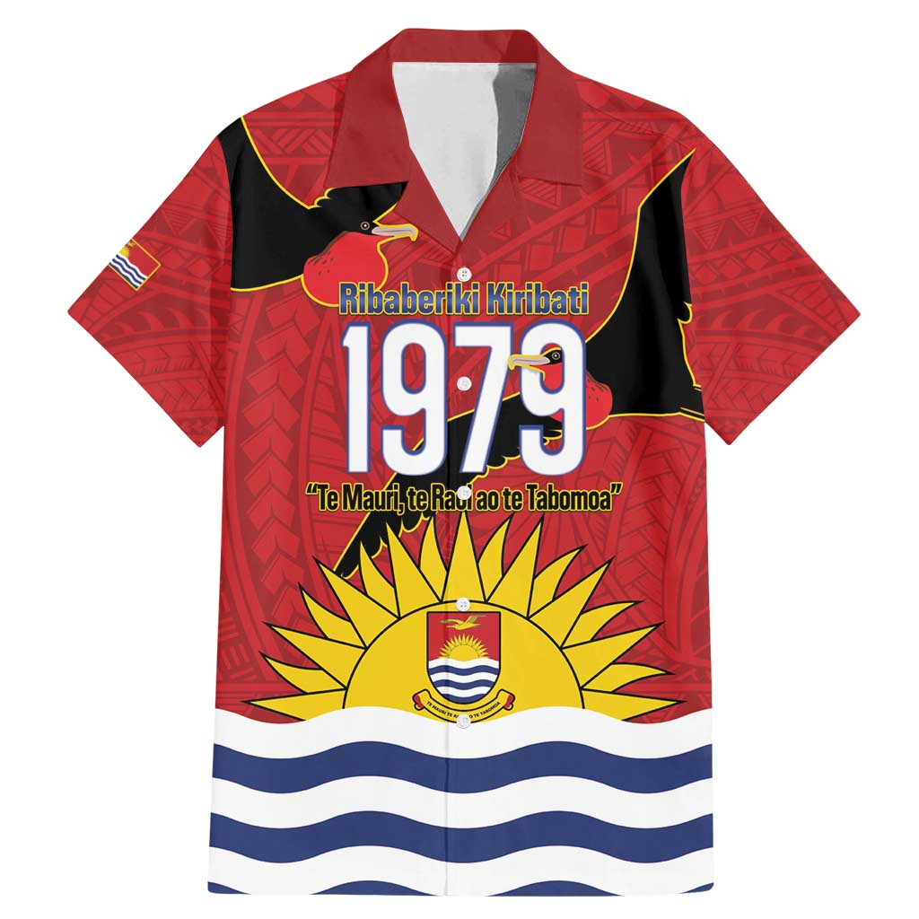Mauri Kiribati Independence Day Family Matching Mermaid Dress and Hawaiian Shirt 1979 Proud National Frigatebird LT14 Dad's Shirt - Short Sleeve Red - Polynesian Pride