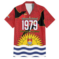 Mauri Kiribati Independence Day Family Matching Off Shoulder Maxi Dress and Hawaiian Shirt 1979 Proud National Frigatebird LT14 Dad's Shirt - Short Sleeve Red - Polynesian Pride