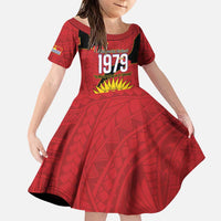 Mauri Kiribati Independence Day Family Matching Puletasi and Hawaiian Shirt 1979 Proud National Frigatebird LT14 Daughter's Dress Red - Polynesian Pride