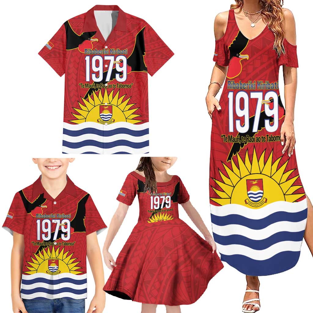 Mauri Kiribati Independence Day Family Matching Summer Maxi Dress and Hawaiian Shirt 1979 Proud National Frigatebird