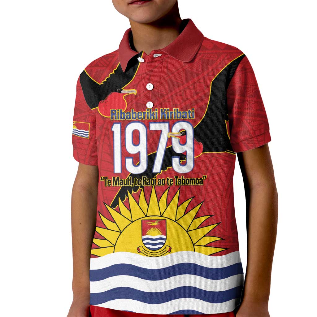 Mauri Kiribati Independence Day Kid Polo Shirt 1979 Proud National Frigatebird LT14 Kid Red - Polynesian Pride