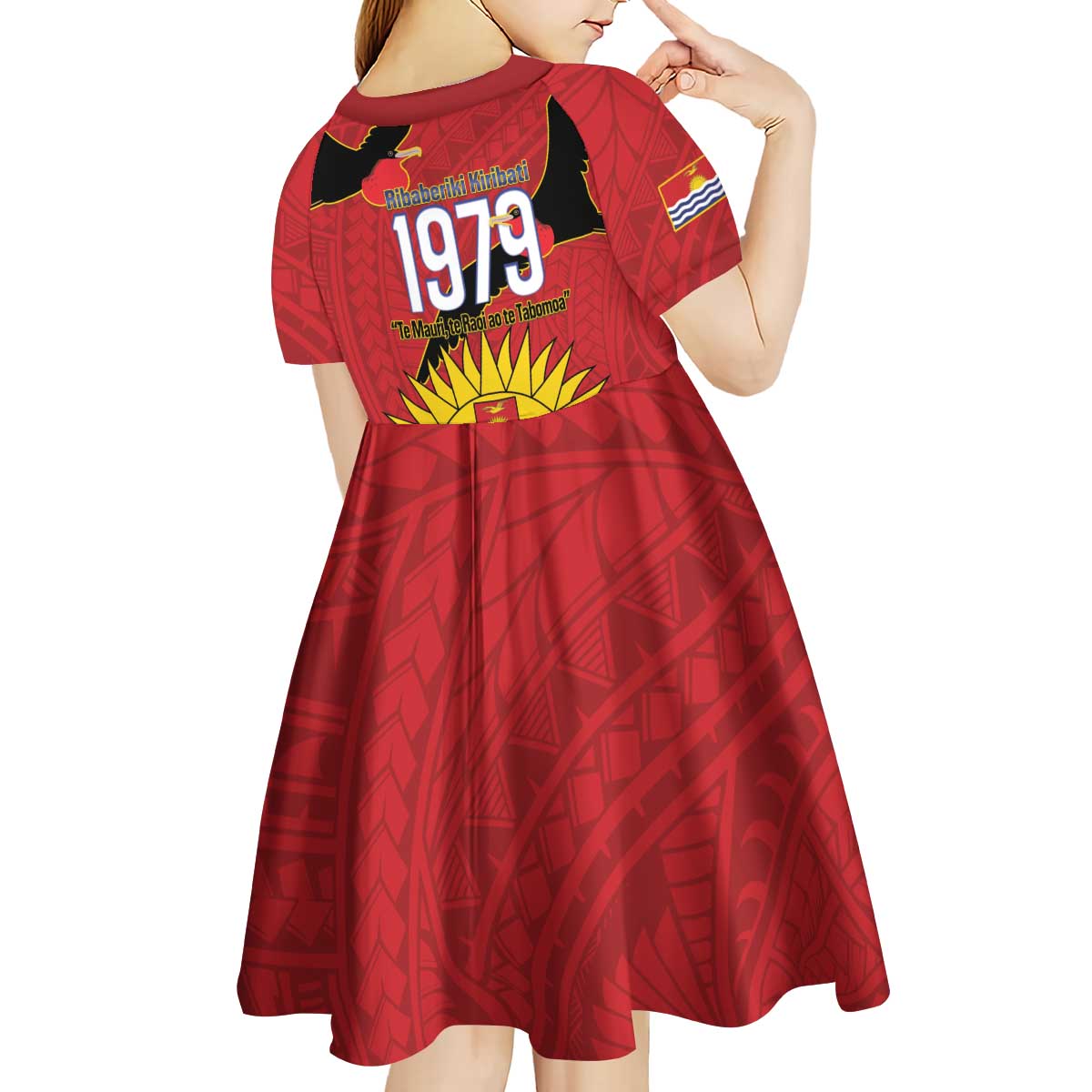 Mauri Kiribati Independence Day Kid Short Sleeve Dress 1979 Proud National Frigatebird LT14 - Polynesian Pride