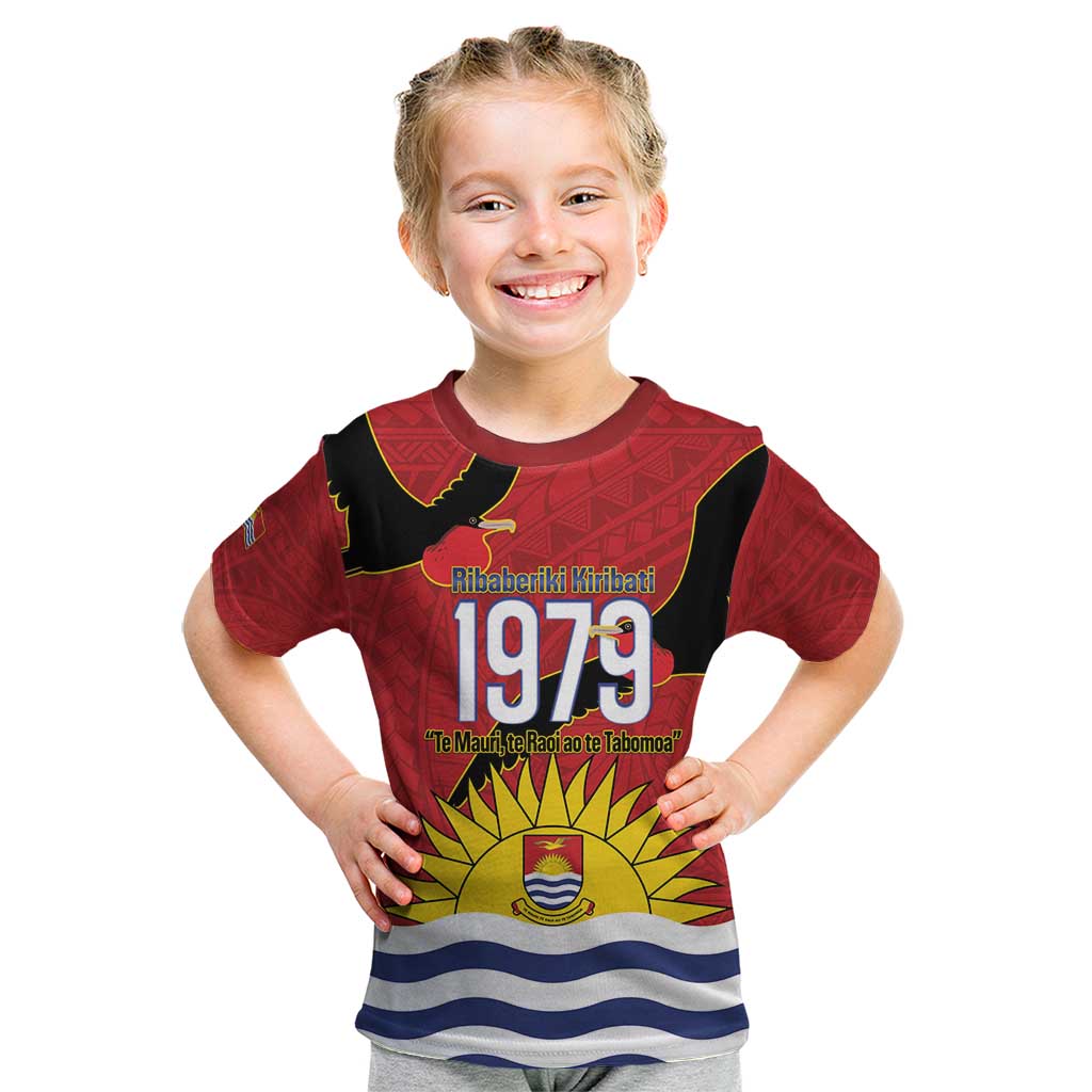 Mauri Kiribati Independence Day Kid T Shirt 1979 Proud National Frigatebird LT14 Red - Polynesian Pride
