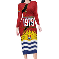 Mauri Kiribati Independence Day Long Sleeve Bodycon Dress 1979 Proud National Frigatebird LT14 Long Dress Red - Polynesian Pride