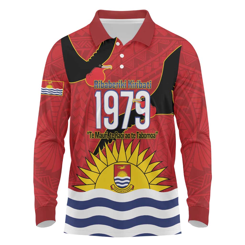 Mauri Kiribati Independence Day Long Sleeve Polo Shirt 1979 Proud National Frigatebird LT14 Red - Polynesian Pride