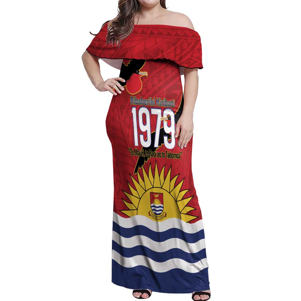 Mauri Kiribati Independence Day Off Shoulder Maxi Dress 1979 Proud National Frigatebird LT14 Women Red - Polynesian Pride