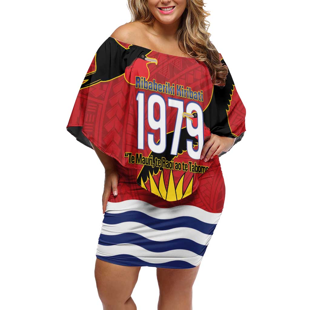 Mauri Kiribati Independence Day Off Shoulder Short Dress 1979 Proud National Frigatebird LT14 Women Red - Polynesian Pride