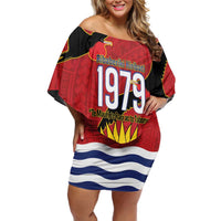 Mauri Kiribati Independence Day Off Shoulder Short Dress 1979 Proud National Frigatebird LT14 Women Red - Polynesian Pride