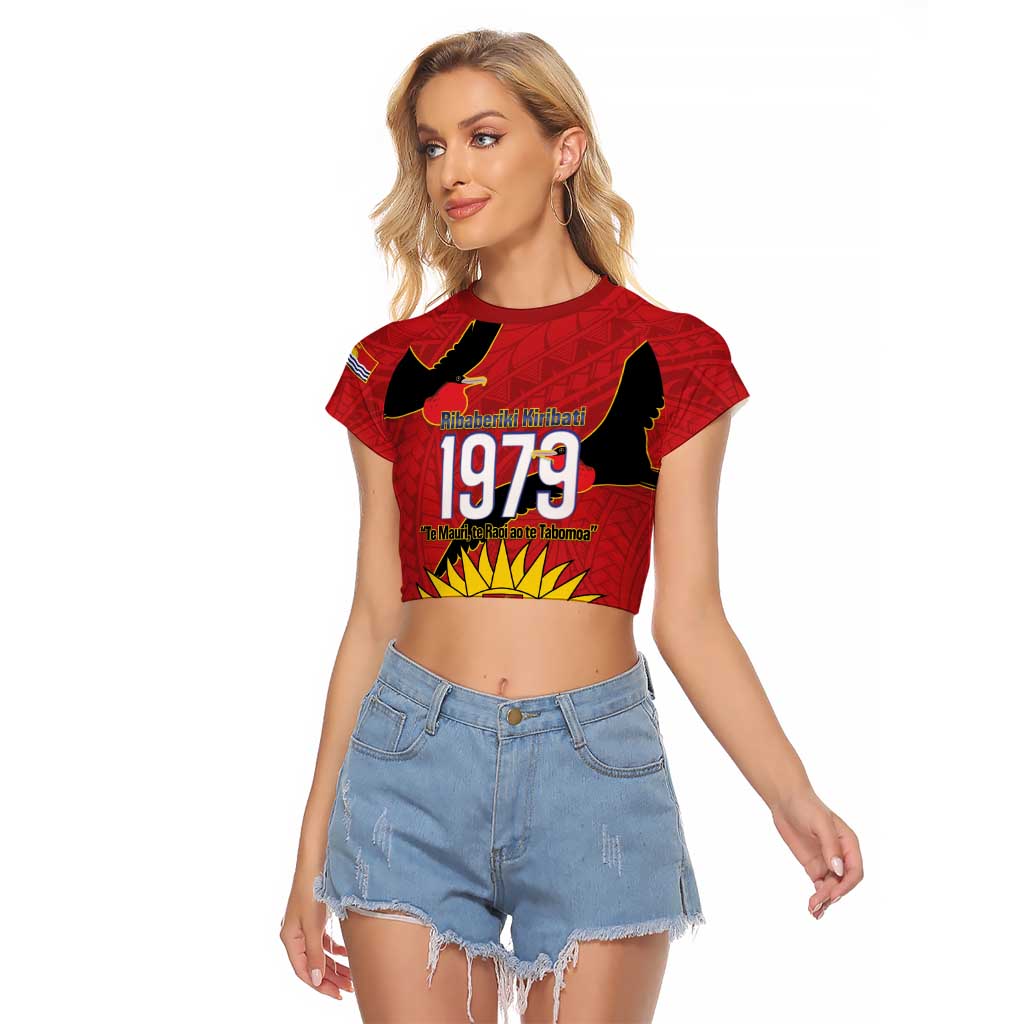 Mauri Kiribati Independence Day Raglan Cropped T Shirt 1979 Proud National Frigatebird