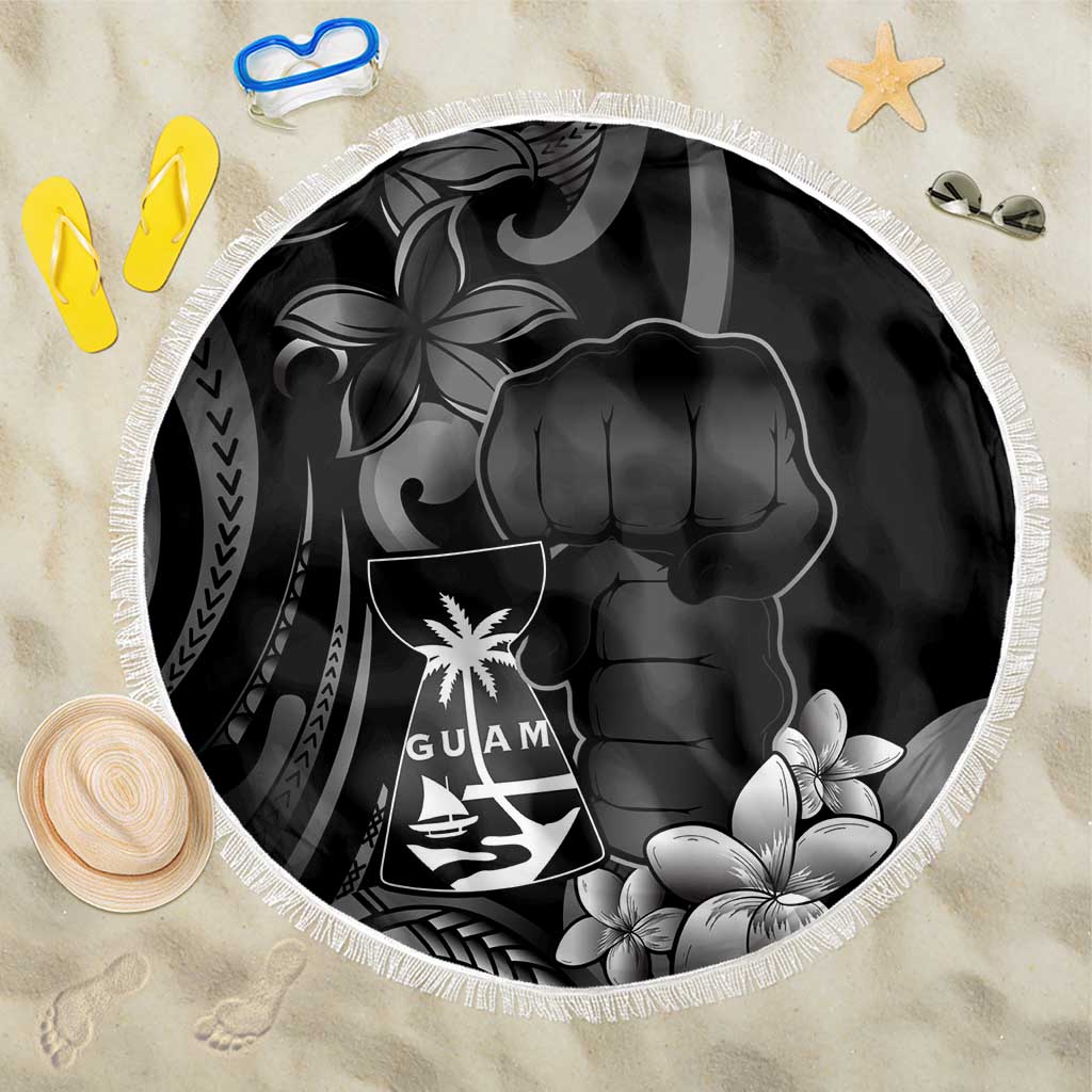 Black Hafa Adai Guam Beach Blanket Chamorro Latte Stone Hand With Plumeria