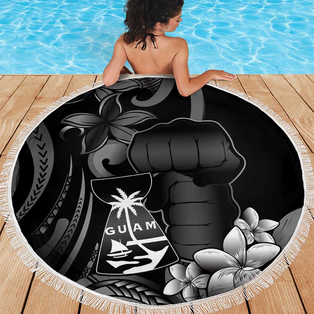 Black Hafa Adai Guam Beach Blanket Chamorro Latte Stone Hand With Plumeria