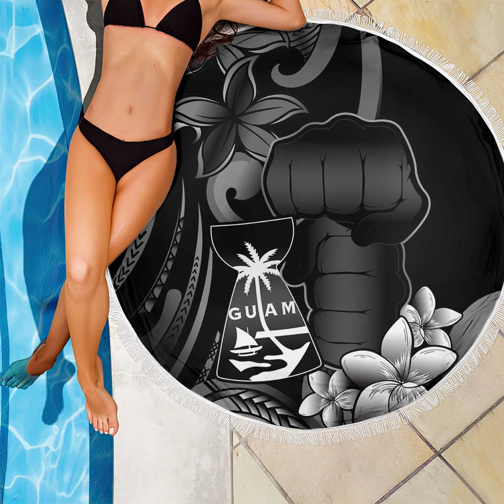 Black Hafa Adai Guam Beach Blanket Chamorro Latte Stone Hand With Plumeria