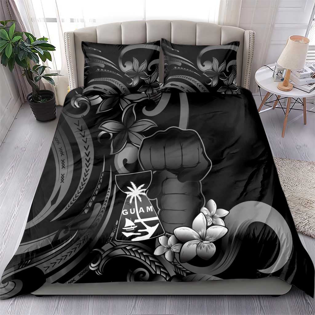 Black Hafa Adai Guam Bedding Set Chamorro Latte Stone Hand With Plumeria