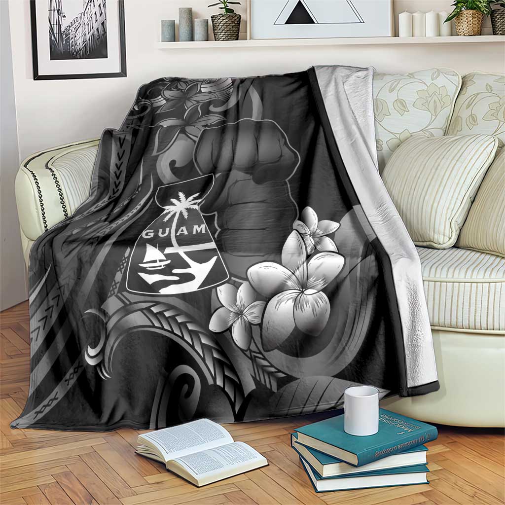 Black Hafa Adai Guam Blanket Chamorro Latte Stone Hand With Plumeria