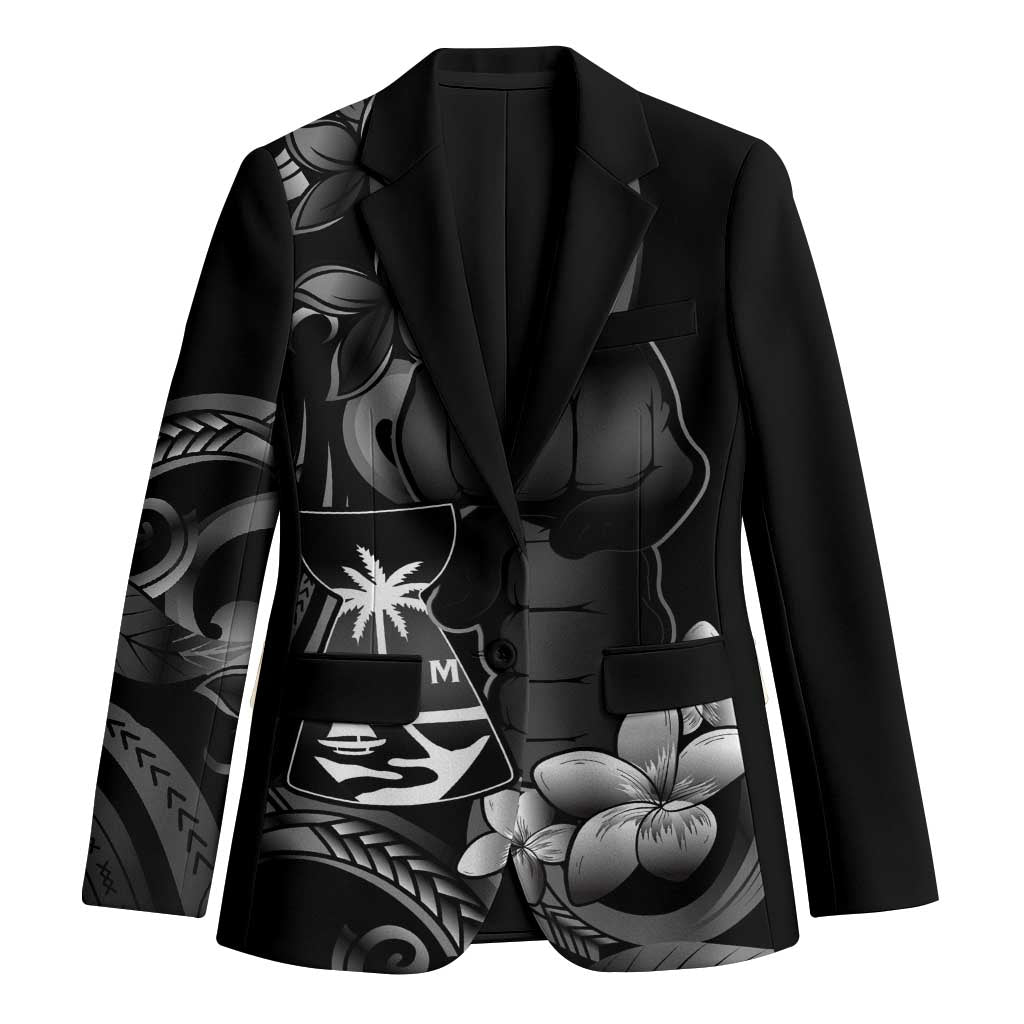 Black Hafa Adai Guam Blazer Chamorro Latte Stone Hand With Plumeria LT14 Unisex Black - Polynesian Pride