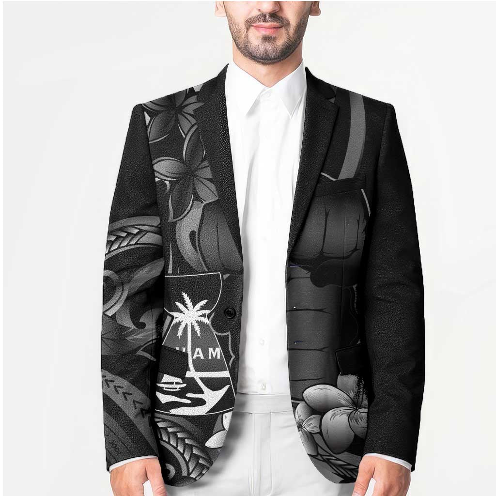 Black Hafa Adai Guam Blazer Chamorro Latte Stone Hand With Plumeria LT14 - Polynesian Pride
