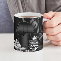 Black Hafa Adai Guam Ceramic Mug Chamorro Latte Stone Hand With Plumeria - Polynesian Pride